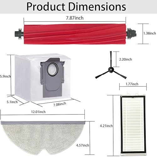 Miniatura 9 de Accesorios de repuesto para aspiradora Roborock Q5 Pro+/Q8 Max+ Plus, incluye 2 cepillos principales, 4 cepillos laterales, 2 filtros Hepa, 4 bolsas
