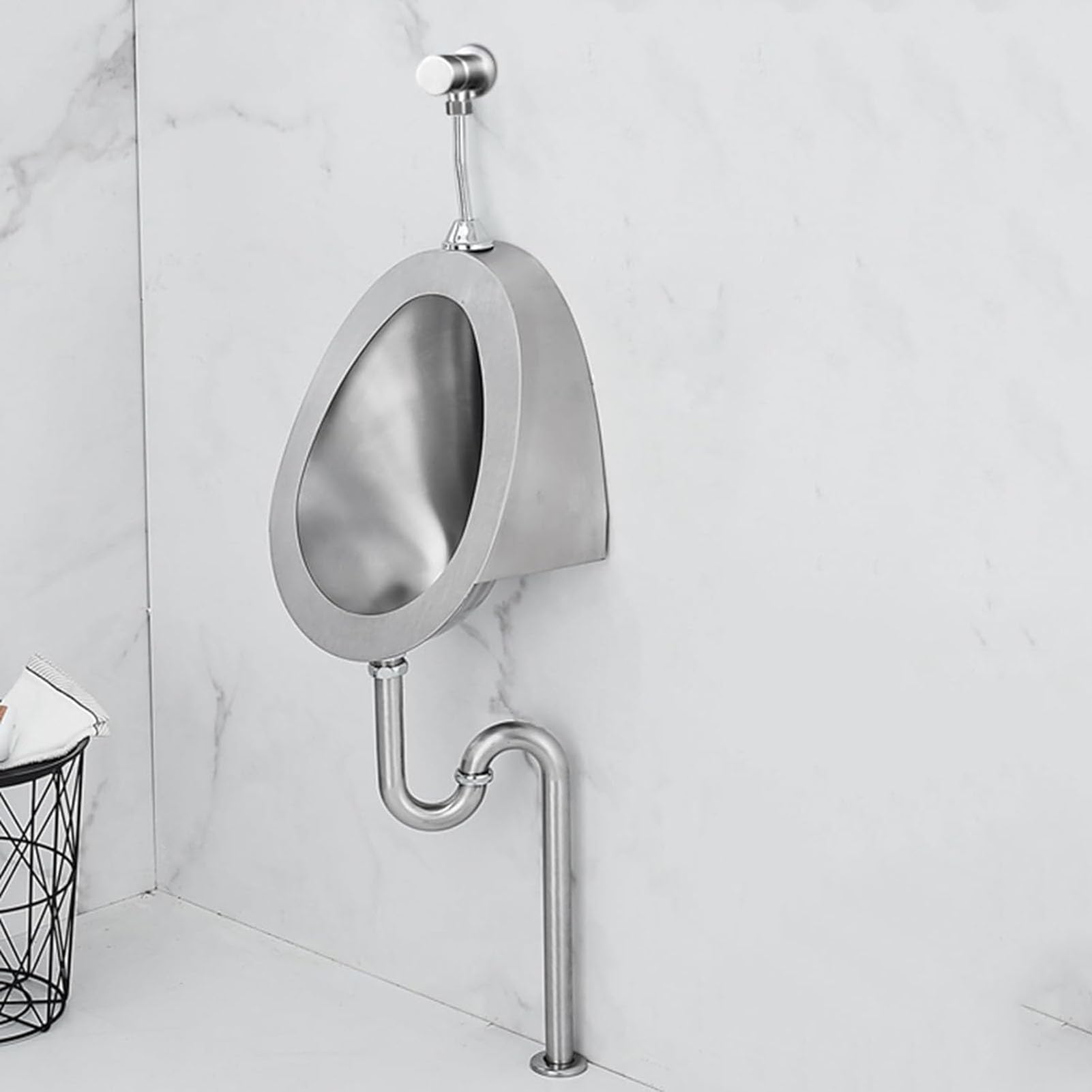 Orinal manual de acero inoxidable con válvula de descarga para baños públicos y uso comercial