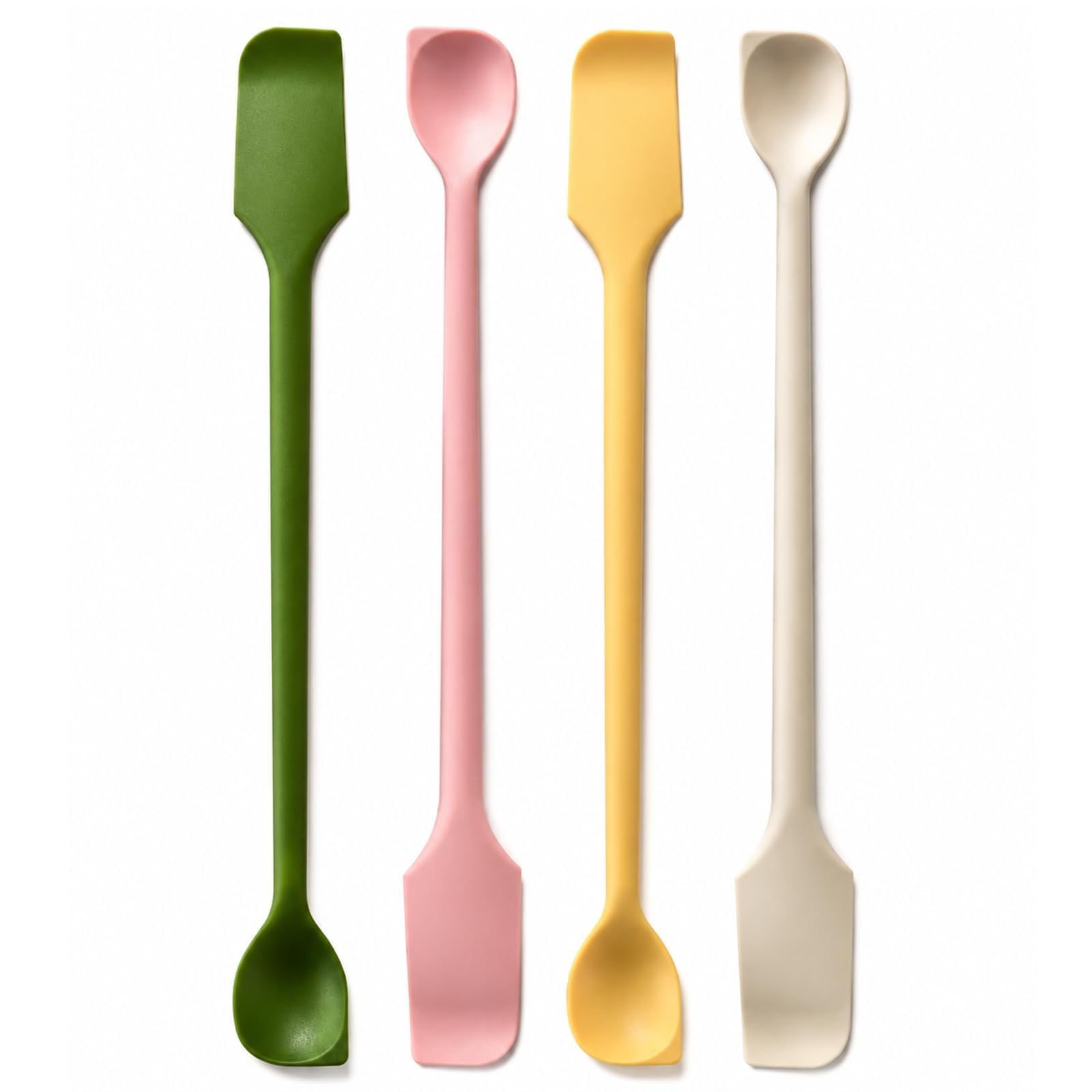 4 Pcs Silicone Spatula Set, Double-Headed Silicone Spatula for Jar Scraper and Butter Spreader, Long Handle Flexible Non-Stick Bottle Scraper, Rubber Spatulas for Scraping, Scooping & Mixing