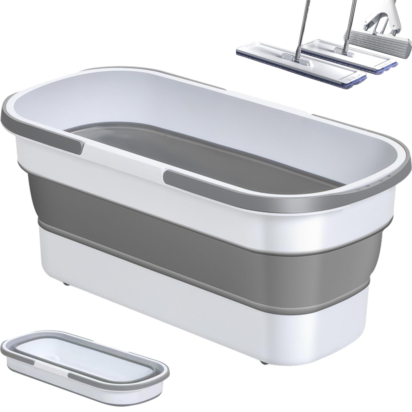 Cesta de lavado plegable rectangular gris y blanco con cubo plegable de 20x8 pulgadas