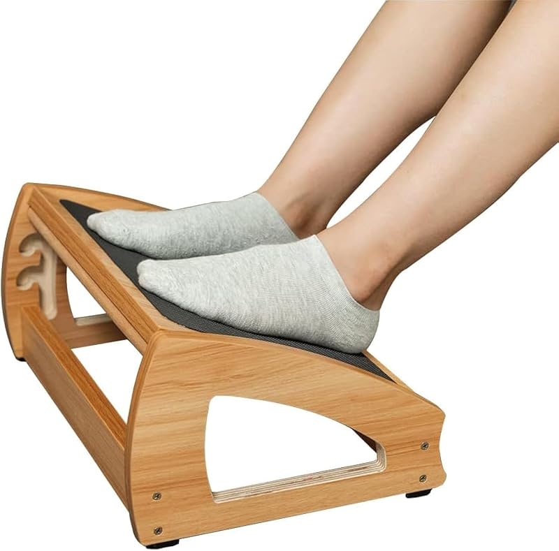 Wooden Under Desk Footrest, 3 Heights, 400 lb, Anti-Slip, Natural | Wide Non-Slip Platform, Stable Wooden Frame, Three Height Options, Office, Gaming, Reading and Sofa Leg Support