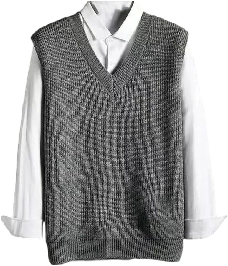 Men's Fall Cardigan Sweater V Neck Knitted Vest Solid Sleeveless Casual