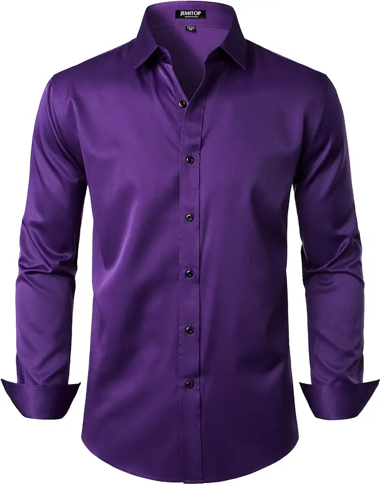 JEMITOP Men's Stretch Wrinkle Free Dress Shirts Formal Prom Wedding Long Sleeve Button Down Shirts