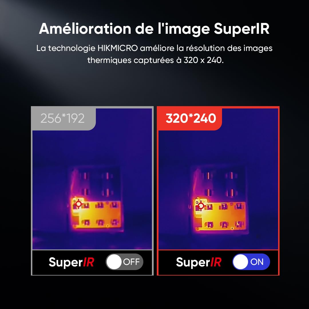 HIKMICRO B10 Caméra thermique d'une résolution IR 256 x 192 avec caméra visuelle 2MP, mesure en plein écran, 25 Hz Caméra thermique avec écran LCD 3,2", IP54, plage de température -20°C à 550°C