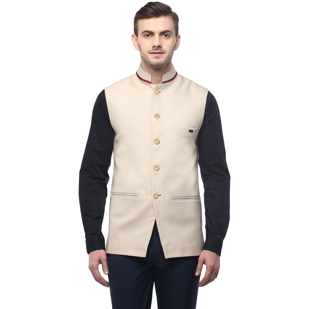 veera paridhaan Men's Solid Beige Colour Nehru Jacket-picture-15