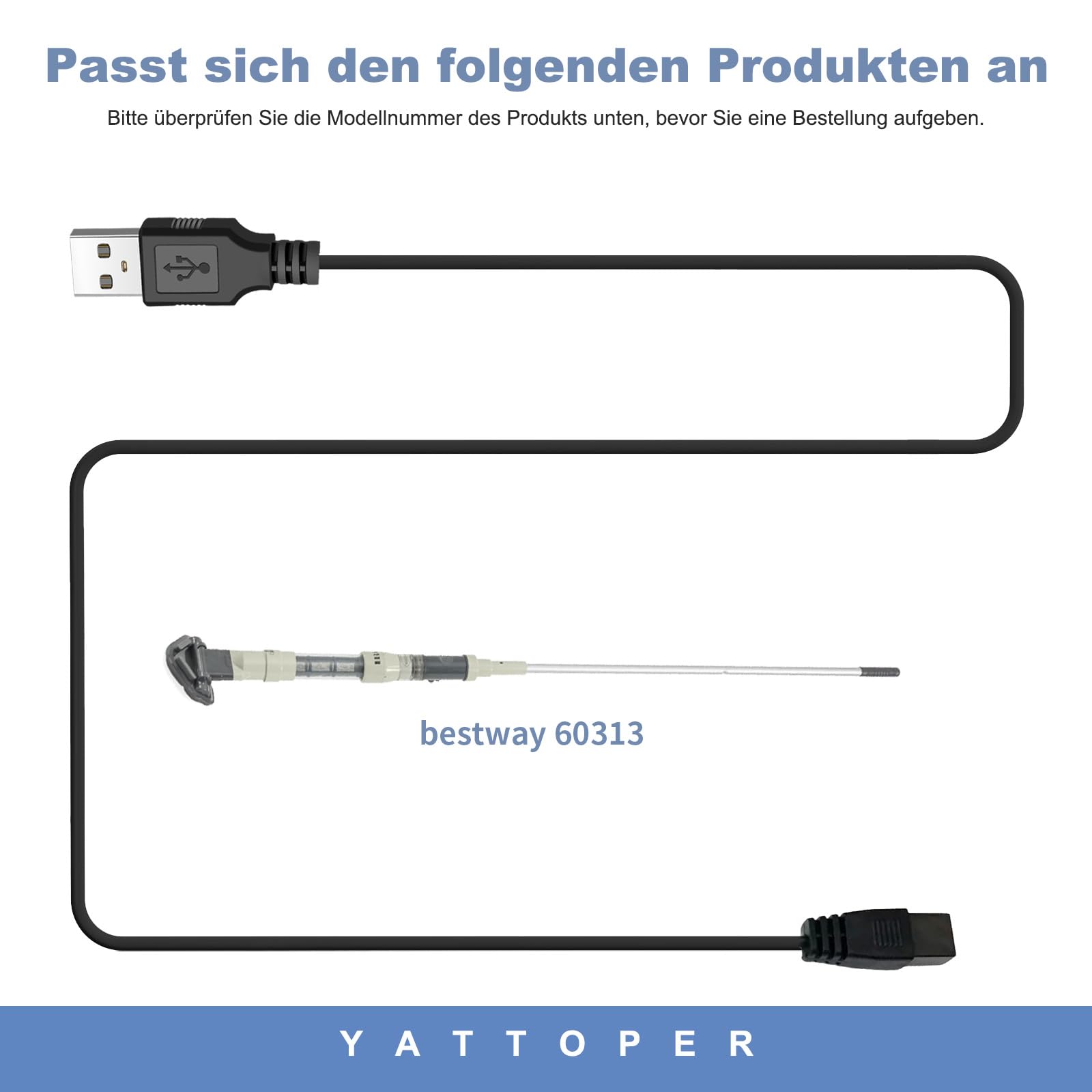Cable de carga USB compatible con Bestway Lay-Z-SPA Xtras BW60313 (2024) cable de repuesto para aspiradora de piscina y jacuzzi, cable de alimentación de repuesto para robot de piscina