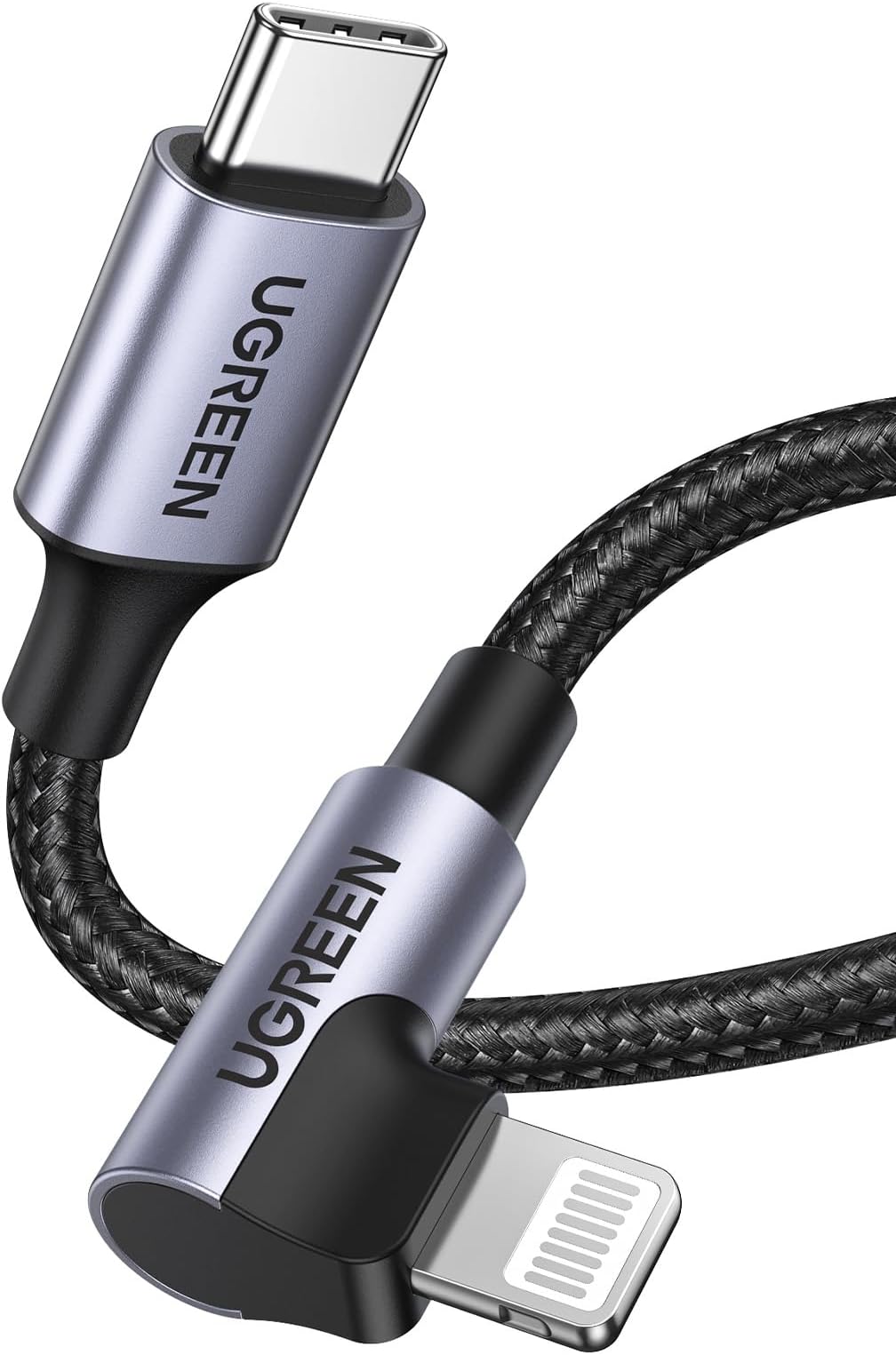UGREEN Lightning Cable 2M[MFi Certified]USB C to iPhone Charger Cable Quick Data Sync Braided 90 Degree Fast Charging for iPhone 14/14 Pro/14 Plus/14 Pro Max,iPhone 13 Series, iPhone 12 Series,ipad 9