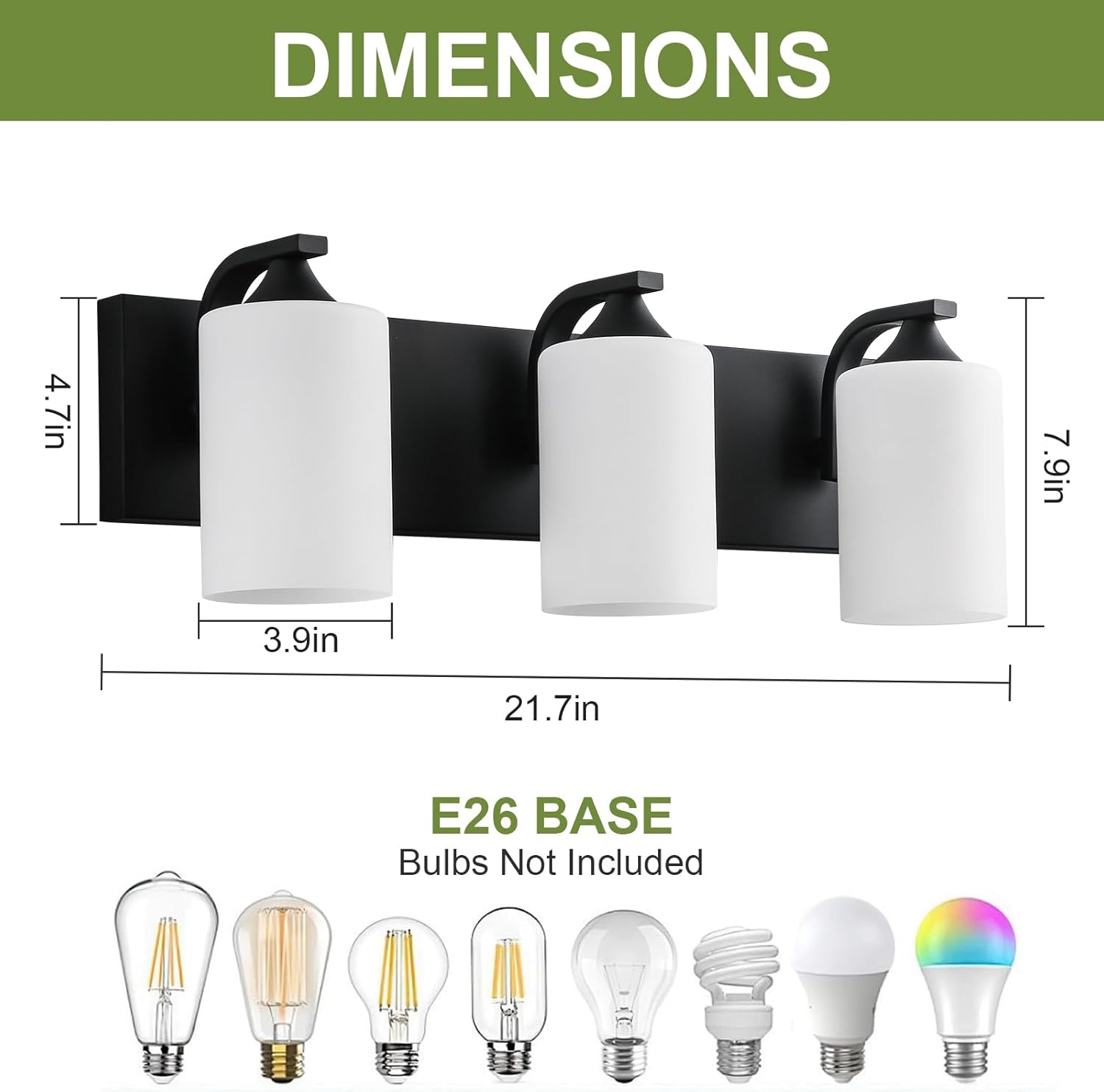 Bathroom Vanity Light Fixtures,3-Light Matte Black Bathroom Lighting Fixtures Over Mirror with Milk White Glass Shades Modern Farmhouse Vanity Lights Wall Sconces