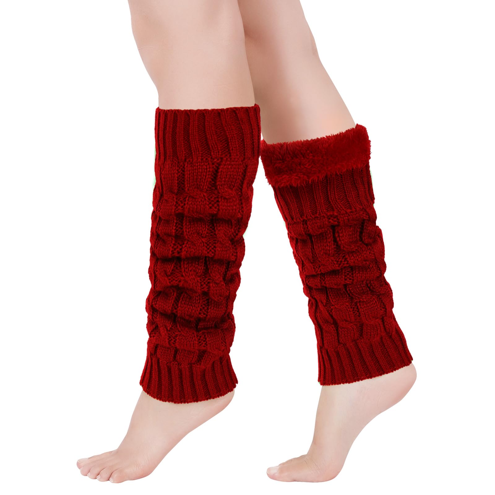 Junely Leg Warmers for Women Winter Fleece Lined Leg Warmer Knit Legwarmers Thick Long Boot Socks for Skating