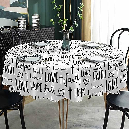 AOYEGO Handwritten Alphabet Round Tablecloth 60 Inch Hope Faith Love Heart Shape Different Fonts Endless Creativity Table Cloth Polyester Tablecloths for Home Decor, Parties, Picnic by AOYEGO - Image 2