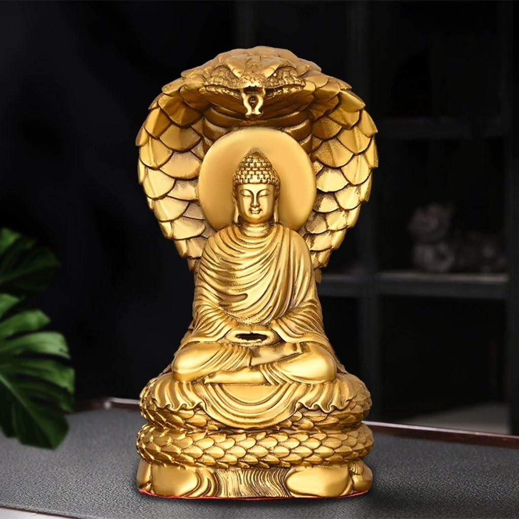 Estatua De Buda Tathagata De Latón, Adornos De Buda Serpiente, Artesanías De Escultura De Buda For El Hogar/Oficina [14 Cm De Tamaño]