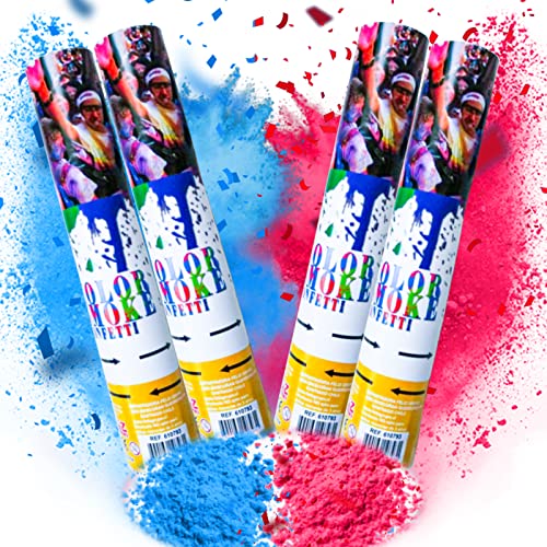 Cañón de confeti Reveal azul y rosa 2 rosa y 2 azules Gender Reveal Humo Poppers para Revelar el...
