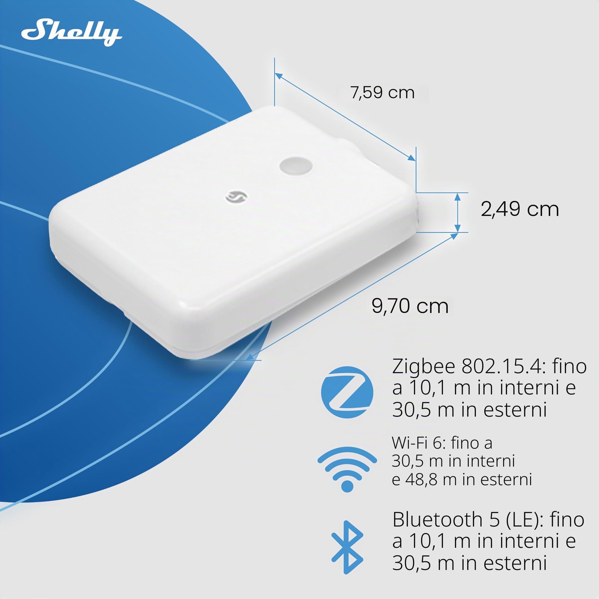 Shelly Flood Gen4 - Sensore Intelligente per Allagamenti con Cavo Sensore di Perdite, Wi-Fi & Matter, IP44, Tre Modalità di Allarme, Flood & Rilevamento Pioggia, Alexa, Google Home, HomeKit e Zigbee