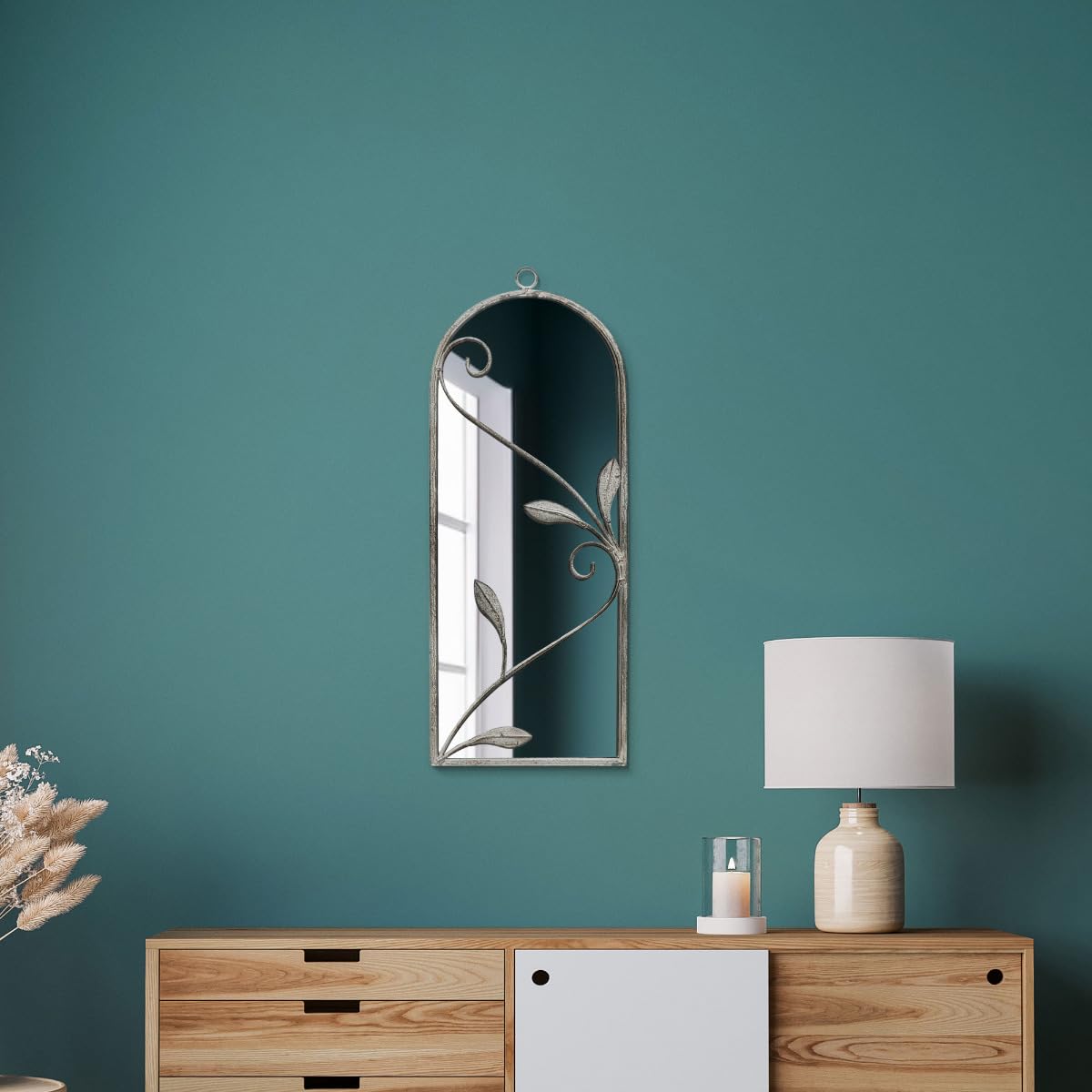 Metal Framed Arched Wall Mirror - Concrete Grey - 25"x 9"