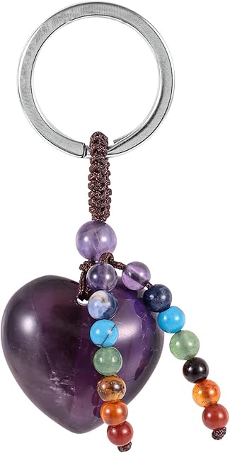 Nupuyai Love Heart Crystal Stone Keychain Hand Charm Keychain with Chakra Stone Beads Tassel Keyrings, Lucky Bag Charm Keyrings for Women