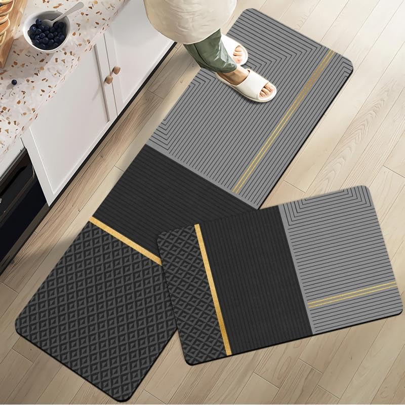 Image of YAGVIZ Anti Fatigue Kitchen Rug Sets 2 Piece Non Slip Kitchen Mats for Floor Cushioned Kitchen Rugs & Mats Waterproof Comfort Standing Mat Runner for Kitchen,Home Office,Sink,Laundry
