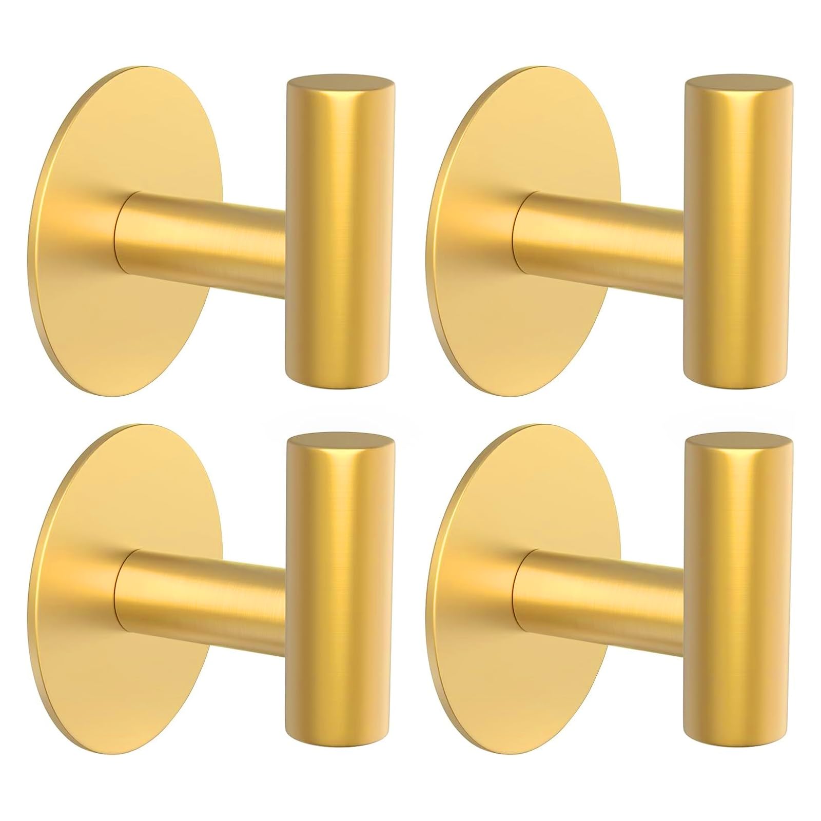 stusgo 4-Pack Adhesive Gold Towel Hooks Heavy Duty Self Adhesive Utility Hooks Stainless Steel for Coat Robe, Stick On Wall Hanger Hook for Shower, Waterproof?Rustproof?Oilproof