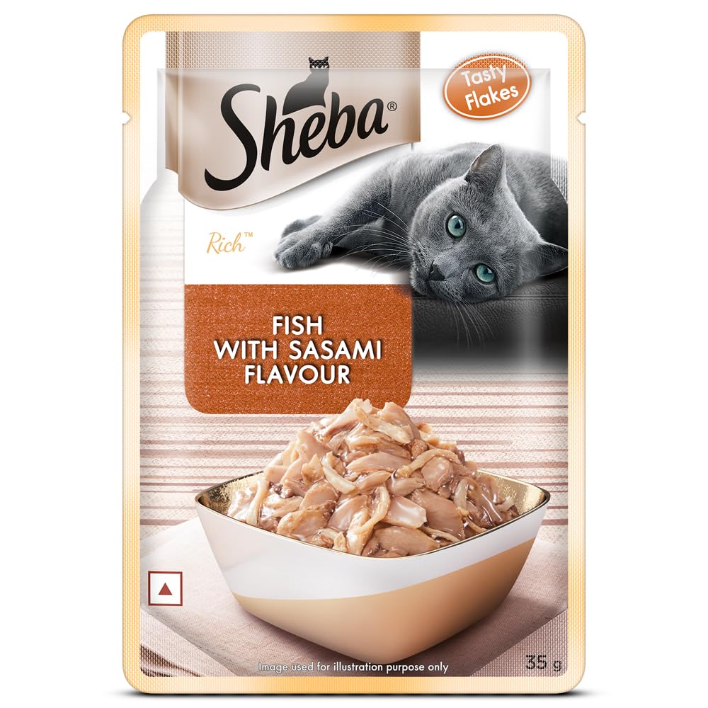 Sheba Rich Premium Adult (1+ Years) Wet Cat Food, Fish with Sasami Flavour, 35 g Pouch, High-Moisture Wet Food for Healthy Hydration