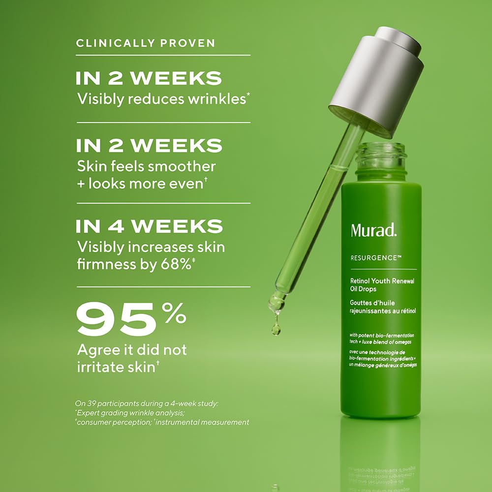 Murad Retinol Youth Renewal Oil Drops – Anti-Aging Retinol Facial Oil with Omega-Rich Oils – Hydrates, Smooths Fine Lines & Wrinkles – Lightweight, Fast-Absorbing Skincare Treatment – 1.0 oz