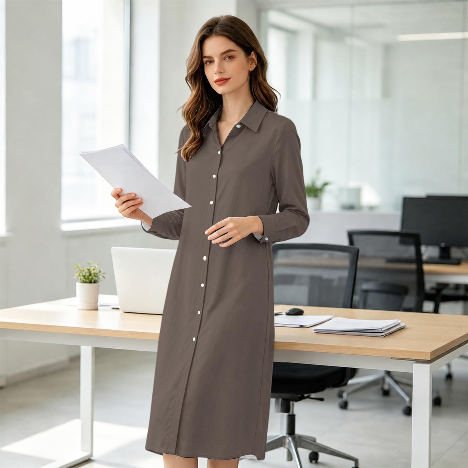 Camicia da Donna Casual a Tinta Unita a Maniche Lunghe con Orlo Lungo 2026