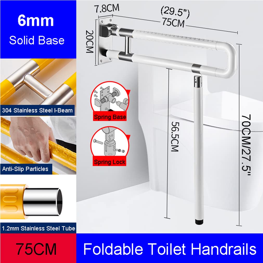 Asa De Seguridad para Baño Barra de Apoyo para Inodoro Barra abatible inoxidable adaptado a personas mayores y con minusvalías Agarraderas asidero plegable resistencia al deslizamiento (75cm,blanco)