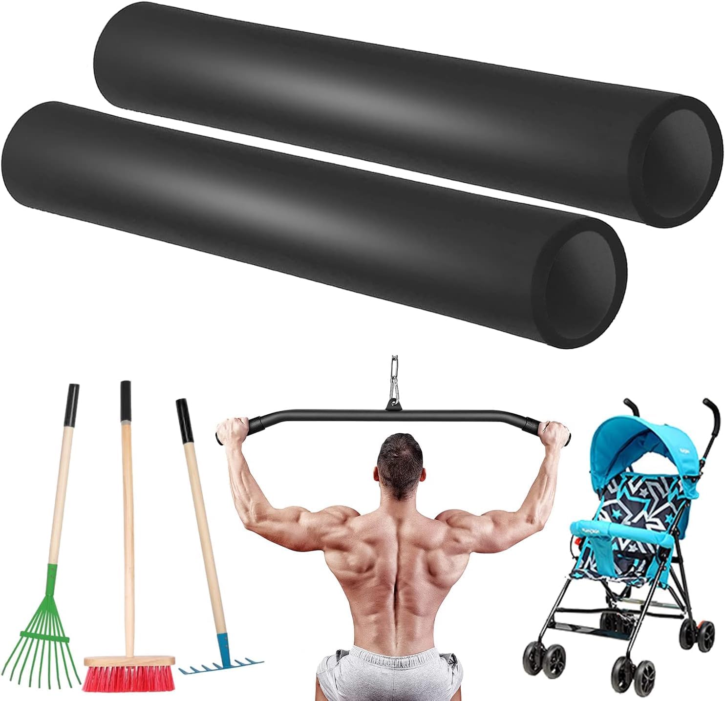 TOP-VIGOR Uchwyty do rur piankowych 36 mm ID 1/4" (6 mm) grubość ściany 50 cm czarne antypoślizgowe do fitnessu, wsparcie uchwytu narzędzi