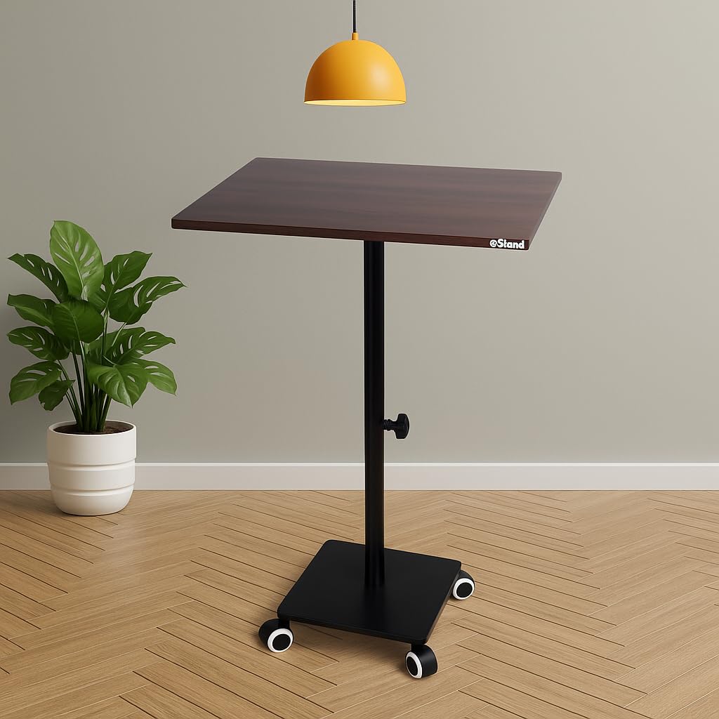 Adjustable Height Overbed Sofa Table with Wheels | Multipurpose Side Table for Laptop, Study, Dining & Work from Home | Wooden Top, Metal Base | Easy to Move & Space-Saving Design (65-100 Cms)