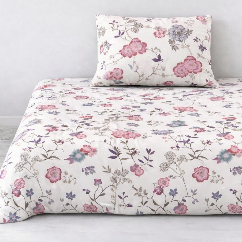 Image of DECOR2ADMIRE 300 Thread Count Premium Cotton Printed Single Bedsheet with One Pillow Covers for Home 60 Inches x 90 Inches (White Blush Floral, Single 60 inch x 90 inch)