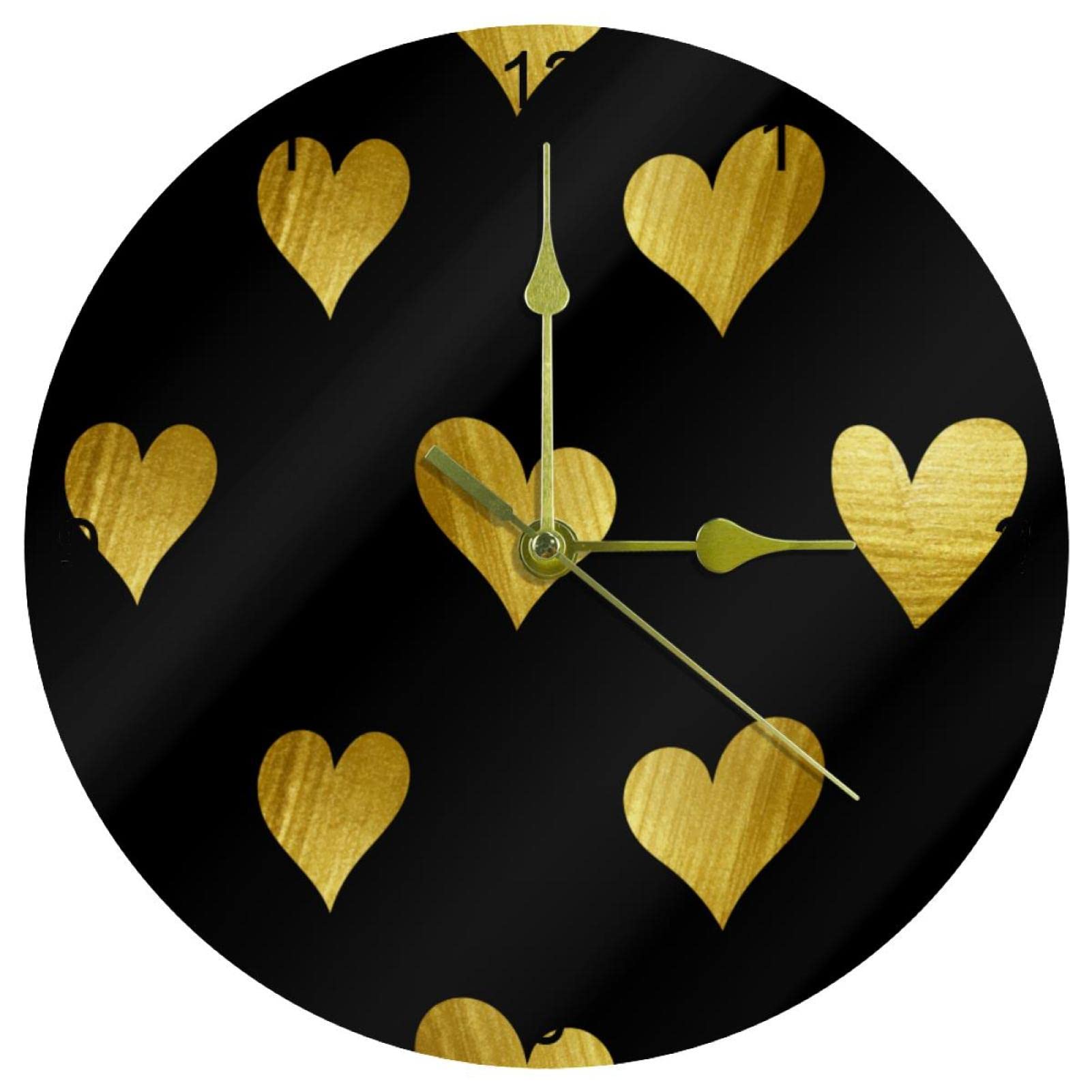 Horloge murale pour cuisine et salon au design de cœurs ronds dorés élégants