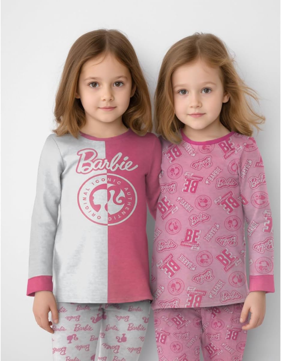 Komar Kids Barbie 4 Piece Pajama Set - PJ Set Long Sleeve Shirt & Pants - Girls & Toddlers Sleepwear Set - Official License - Image 2