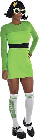 Party City Buttercup Costume for Women - Powerpuff Girls Costume Includes Miniskirt Dress, Socks, Hair Clip, Glasses - Costumes for Halloween, Birthday Parties, Themed Events Multi