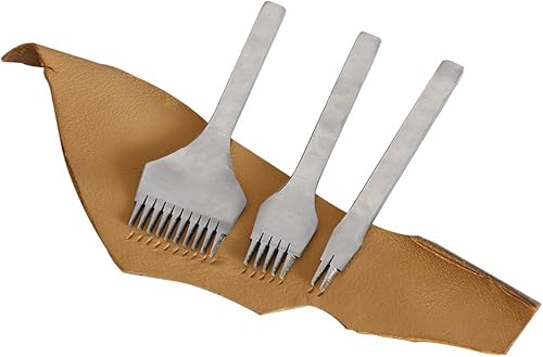 Miniatura 3 de Herramienta de cuero de bricolaje de acero inoxidable de 2/5/10 puntas, cincel de cuero plano, herramientas para manualidades, agujero de punta,