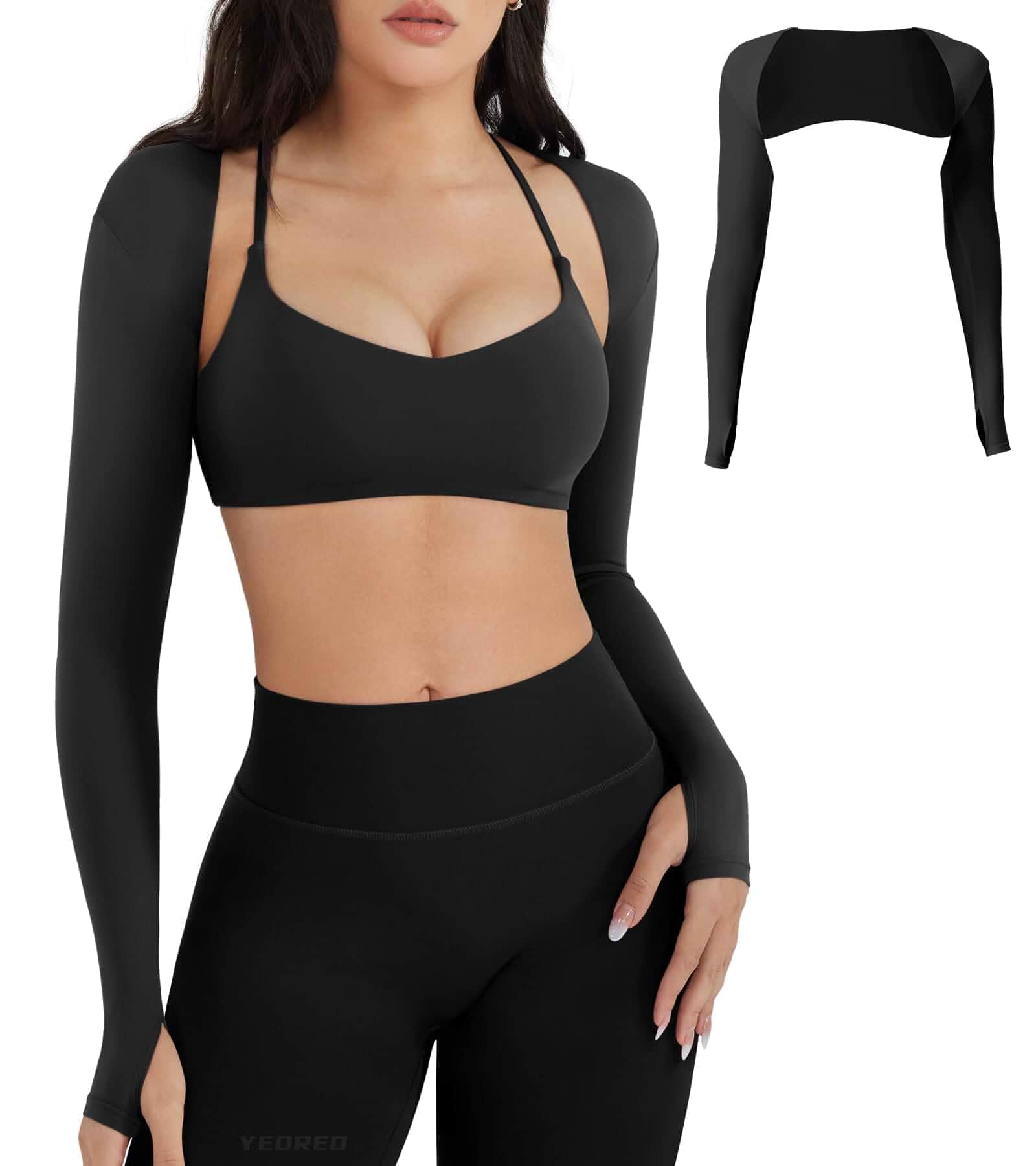 YEOREO Ease Long Sleeve Bolero | Open Front, Workout, Cropped, Shirts, Sports, Shrug, Crop Top