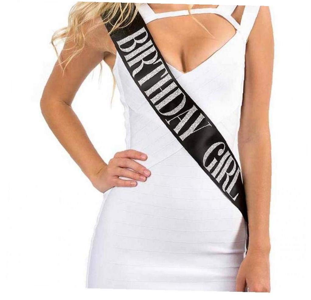 Geburtstagsschärpe „Birthday Baddie“ – Satin, Schwarz Mit Glitzer, 158x19 Cm, Inkl. Sicherheitsnadel