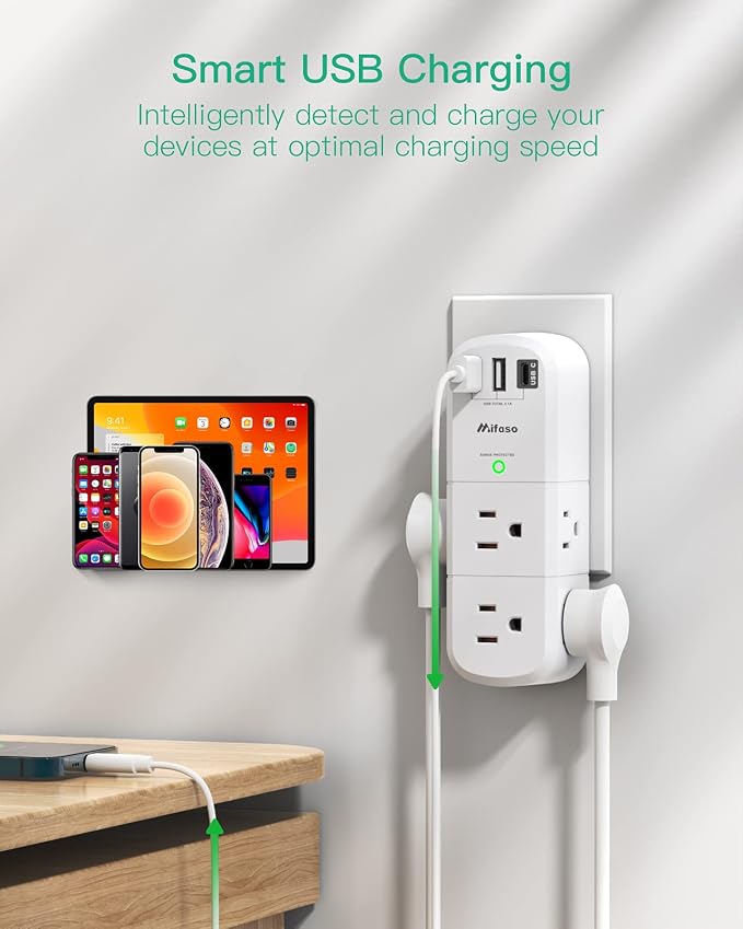 Extensión con protector y 9 tomas con USB blanco miniatura 3
