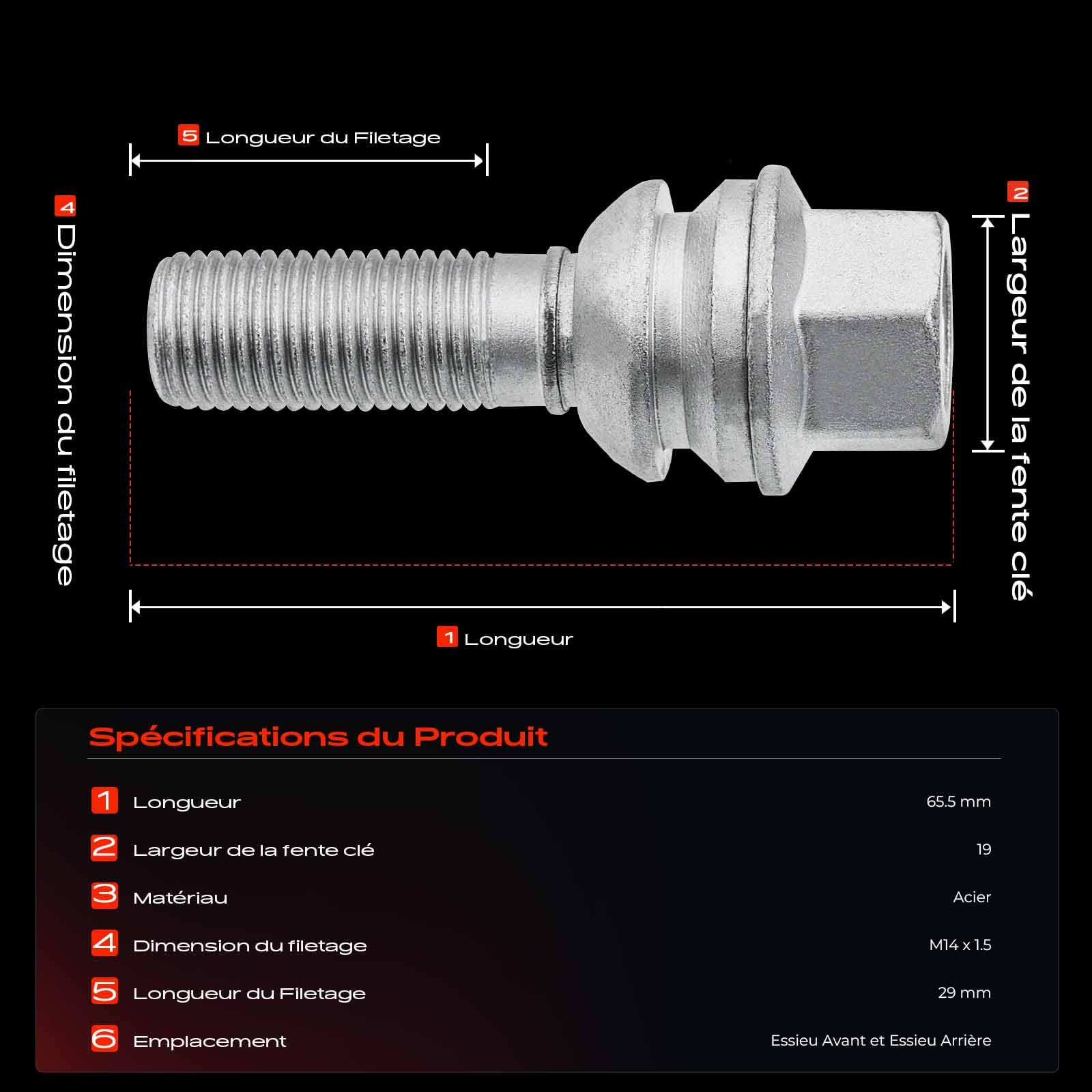 Frankberg 10x Boulon de roue M14x1.5 Compatible avec Q7 Transporter V A-m-a-r-o-k T-o-u-a-r-e-g C-a-y-e-n-n-e P-a-n-a-m-e-r-a 2002-Hetue