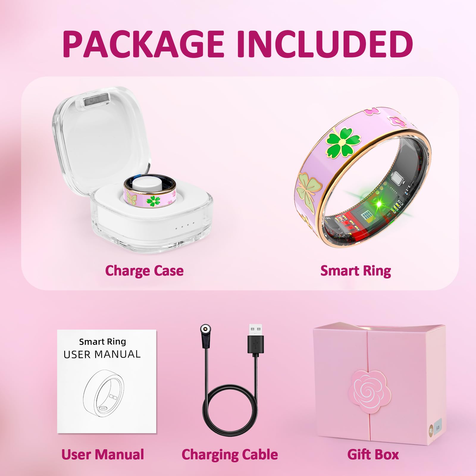 Smart Ring Damen, Fitness Tracker, Gesundheits-Ring für Sleep, Stress, Herzfrequenz, Frauen-Gesundheits, Ring, Ohne ABO, iOS und Android