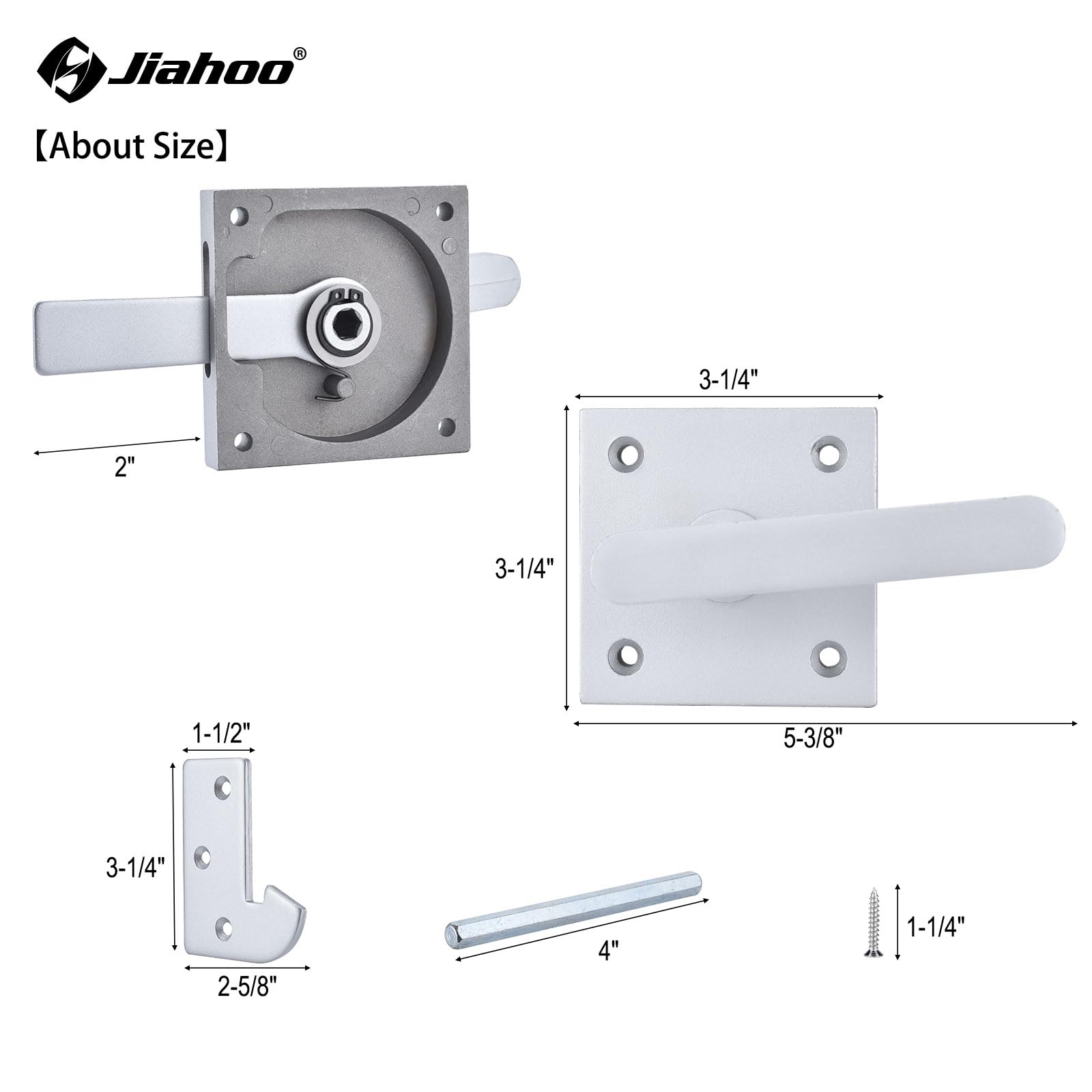 JIAHOO Doppelseitiger Torriegel, Aluminium, selbstsichernder Torriegel für Schwingtür, robuste Doppelwege-Tor-Hardware für Holzzaun, Tore, Werkzeugschuppen – Silber
