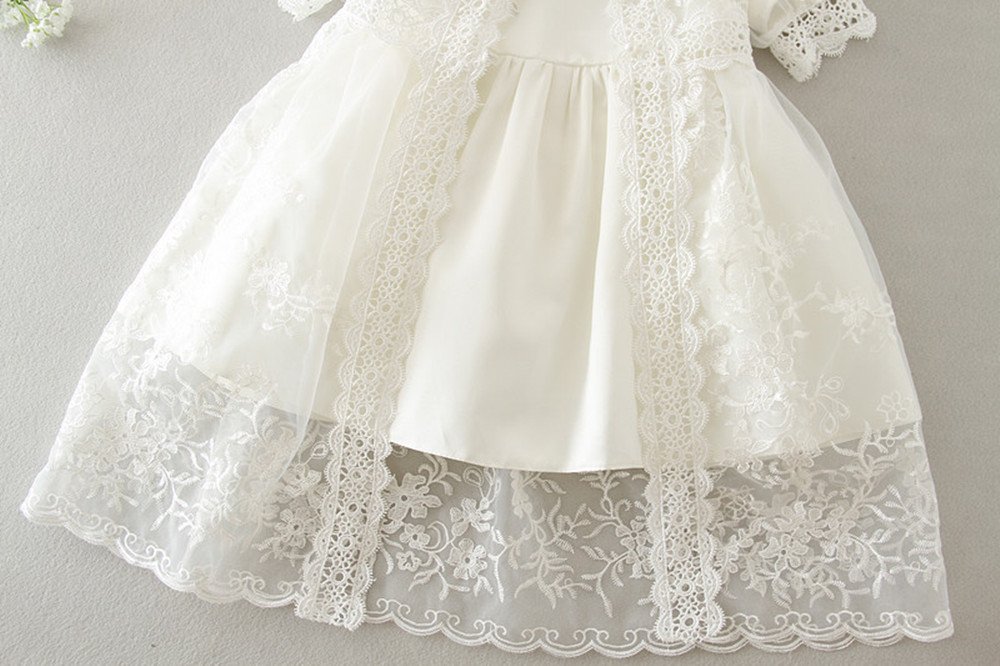 Selene Ricamo Pizzo Battesimo Abito con Cofano e Pizzo Cappotto Bambine Bambini Formale Matrimonio Festa di Compleanno Damigella d'onore Bambino Battesimo Abito