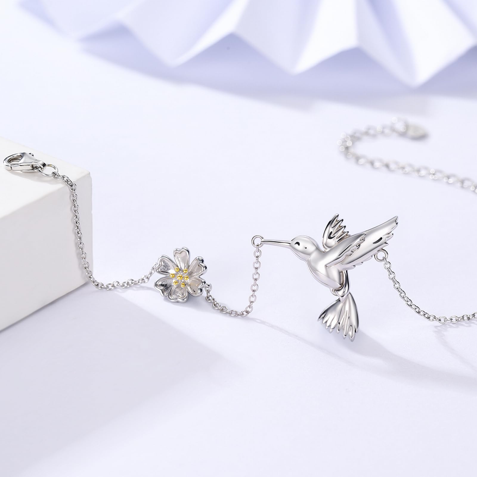 Pulsera de plata 925 para mujer, diseño de colibrí y flor, adecuada para el Día de la Madre, San Valentín, cumpleaños, bonito regalo para novia, madre, esposa