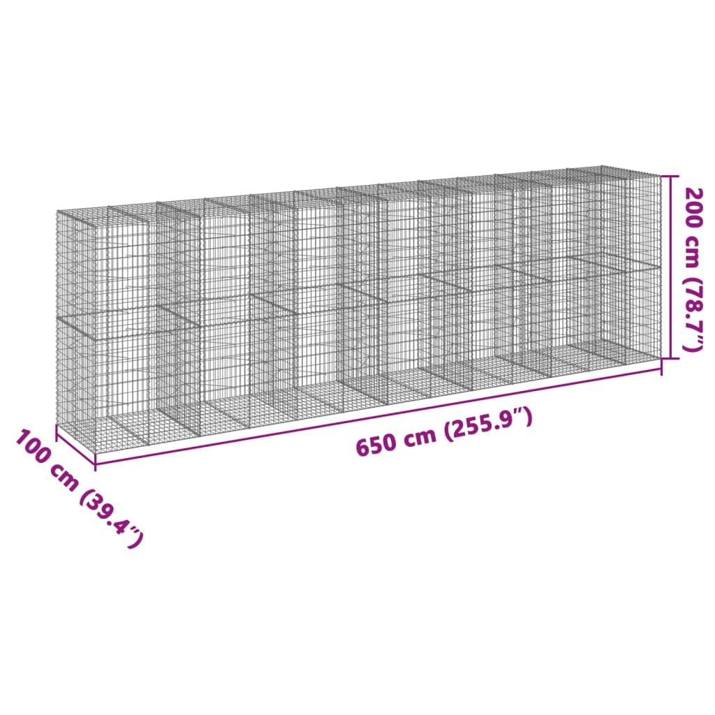 Gavión con tapa, 650 x 100 x 200 cm, cesta de piedra galvanizada | Cesta de alambre resistente para jardín y patio, ideal como protección visual, borde de bancal o pared decorativa de piedra.