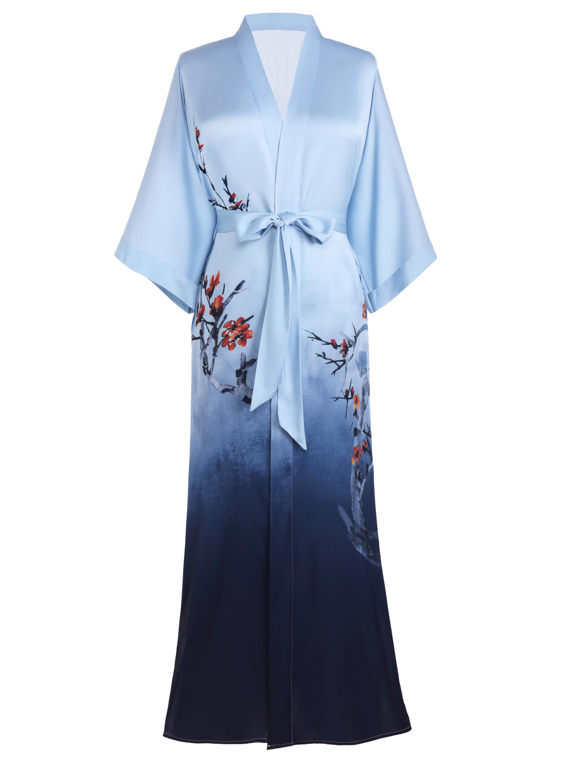 PRODESIGN long Kimono Robe Satin Sleepwear Gradient Watercolor Silky Kimono Nightgown Bathrobe Kimono Blouse Cardigan