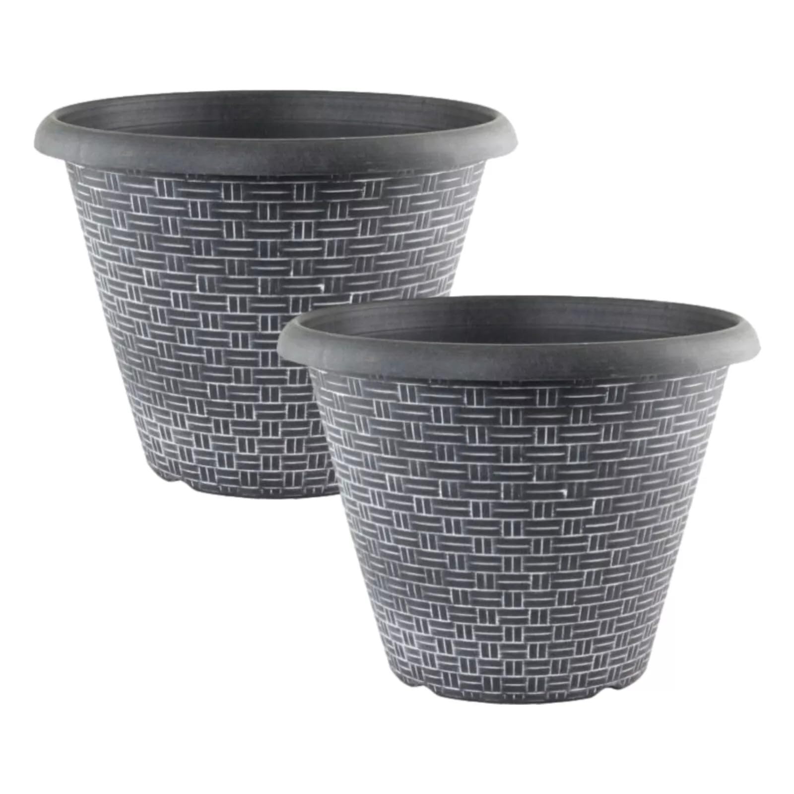 Fyne-Finds Black Round Plastic Plant Pot 30Cm, 12Inch Woven 9L Home Garden Outdoor Planter Cover Drainage Holes, Weather, Frost Proof (2)