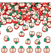 SUNNYCLUE 1 Box 200pcs Polymer Clay Beads Fruit Red Apple Beads Fruit Clay Bead Apple Slice Shape...