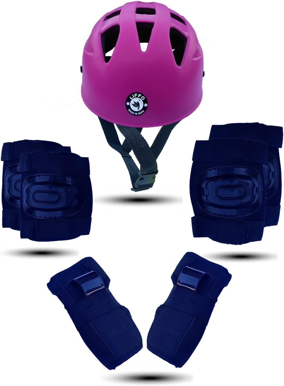 Liffo® Kids Protective Skating Gear Set for Roller Skating, Skateboarding & Cycling |for Kids 5 to 16 Years Knee and Elbow Pads Wrist Guards Set (HSG-01) (Pink, S)