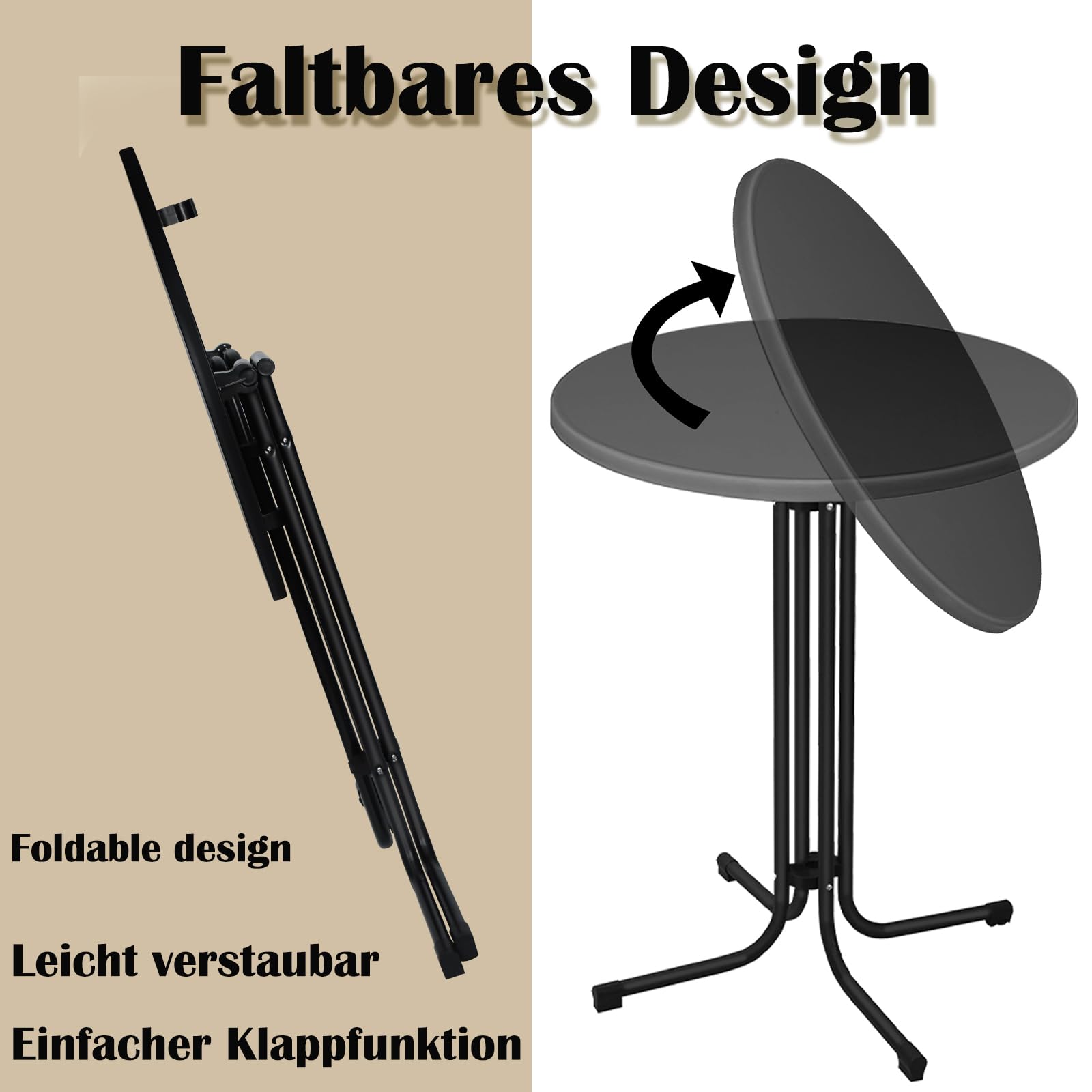 LZQ Table mange-debout pliante - Diamètre : 80 cm - Ronde - Pour l'intérieur et l'extérieur - Pour événements, bars, clubs ou restaurants - Noir