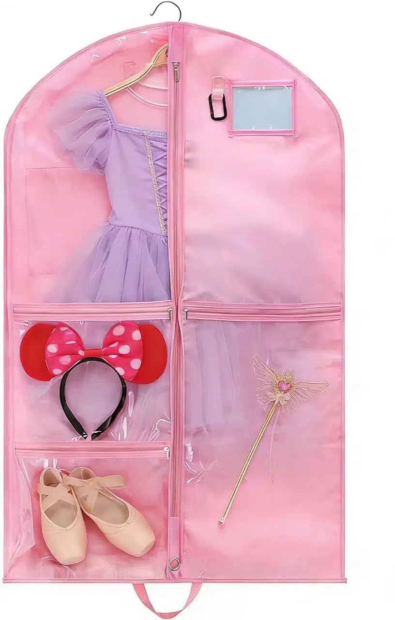 40 Dance Garment Bag for Kids Hanging Waterproof Garment Bag with 5 Clear Zipper Pockets ID Window Portable