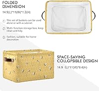 Vista 2 de Cesta de almacenamiento en cubo amarillo con peine de abeja y miel, caja de almacenamiento plegable grande para juguetes, organizador de lavandería