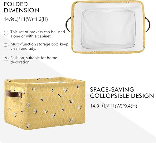 Miniatura 2 de Cesta de almacenamiento en cubo amarillo con peine de abeja y miel, caja de almacenamiento plegable grande para juguetes, organizador de lavandería