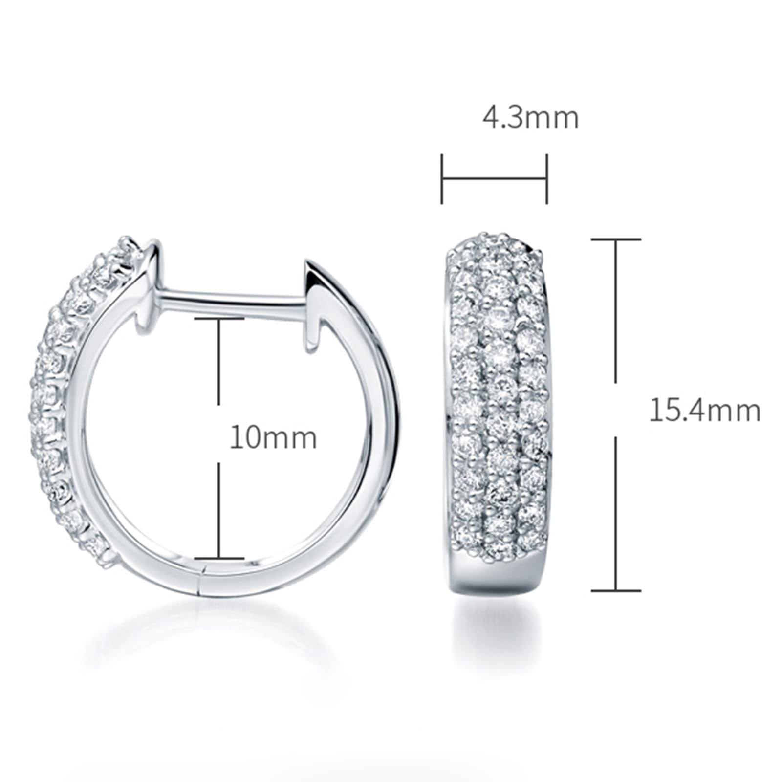 Epinki 9K/14K/18K białe złoto Creole Hoop Prawdziwe Złoto Biżuteria, 3 rzędy kolczyków laboratoryjnych Diament (szlif okrągły, biały), kolczyki damskie w stylu vintage 18/14/9-karatowe złoto